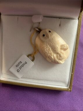 Vintage Korite 925 Mammoth Carved Owl🦉 Pendant unisex